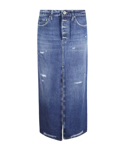 Dondup Distressed Denim Skirt In Blue
