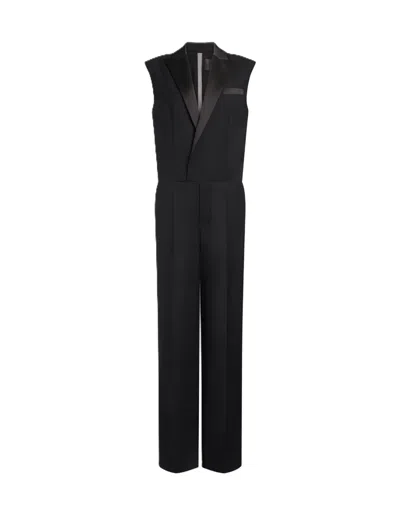 Dondup Sleeveless Jumpsuit With Satin Lapels And Wide-leg Design In Black