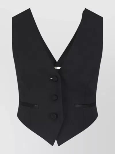 Dondup Sleeveless Tailored Blazer Belt Satin V Neck In Black