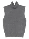 Dondup Sleeveless Turtle-neck Sweater In Ribbed Wool In Gray