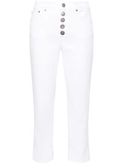 Dondup Slim-cut White Denim Jeans With Silver Logo Accents