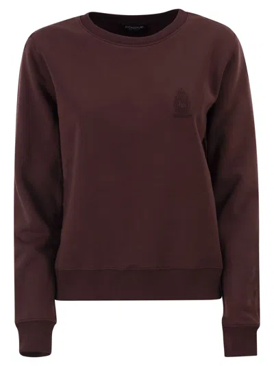 Dondup Slim Fit Cotton Crew Neck Sweatshirt With Logo In Burgundy