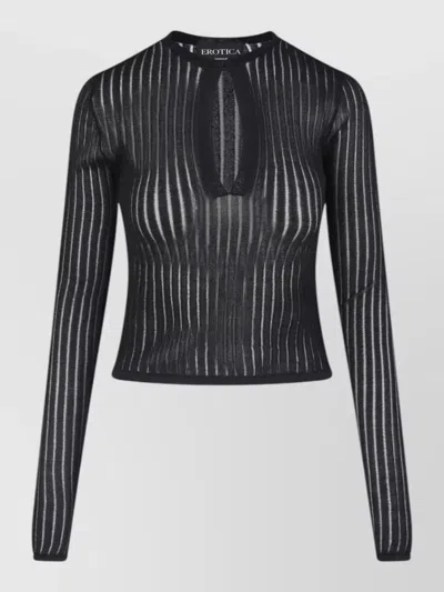 Dondup Slim Fit Striped Top Keyhole Neckline In Black