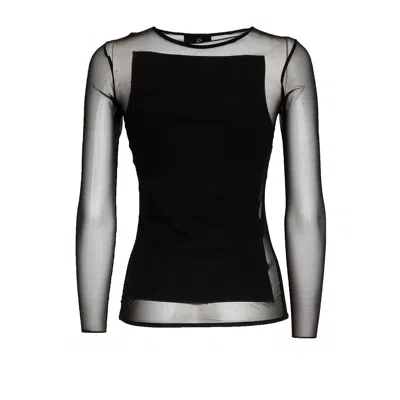 Dondup Slim-fit Long Sleeve Top With Sheer Tulle Sleeves In Black