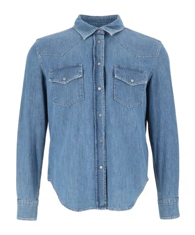 Dondup Snap-button Denim Shirt In Blue