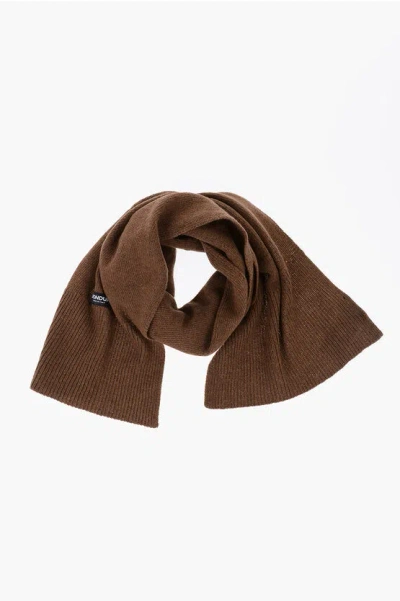 Dondup Solid Colour Cashmere And Wool Scarf With Contrasting Logo Pa In Brown