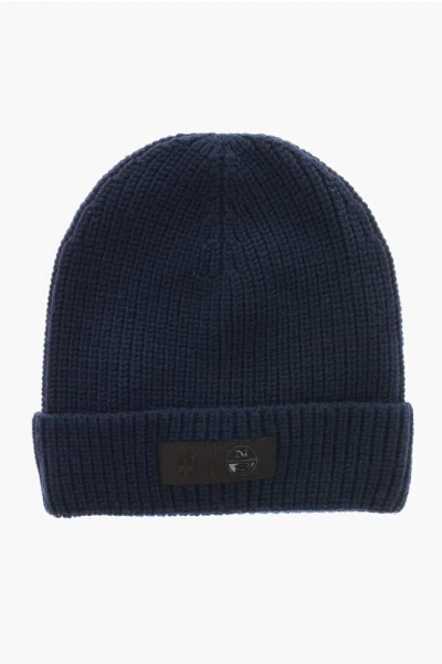 Dondup Solid Color Wool Beanie Hat In Blue