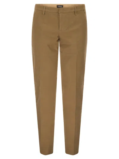 Dondup Spiritissimo Regular Chino Trousers In Gabardine In Brown