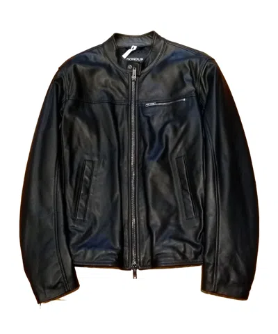 Dondup Stand Collar Leather Jacket In Black