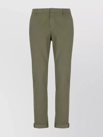 Dondup Straight Cotton Trousers Cuffed Hem In Green