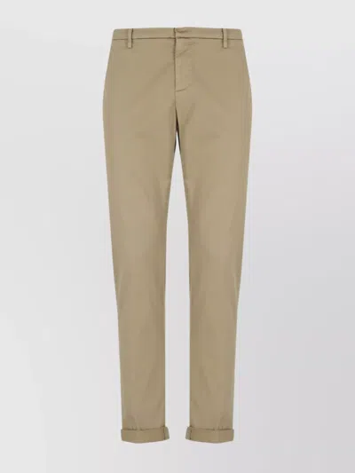 Dondup Straight Cotton Trousers Cuffed Hem In Neutral