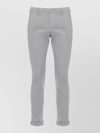 Dondup Straight Cotton Trousers Rolled Cuffs Pockets In Gray