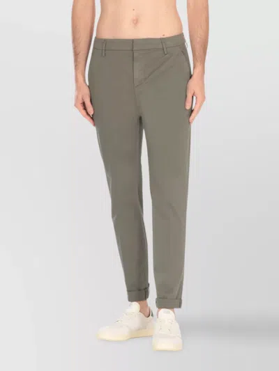 Dondup Straight Cuffed Hem Cotton Trousers In Gray