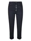 Dondup Fitted High-waist Cropped Trousers With Decorative Buttons In Blue