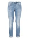 Dondup Denim Trousers With Belt Loops And Rolled Cuffs In Blue