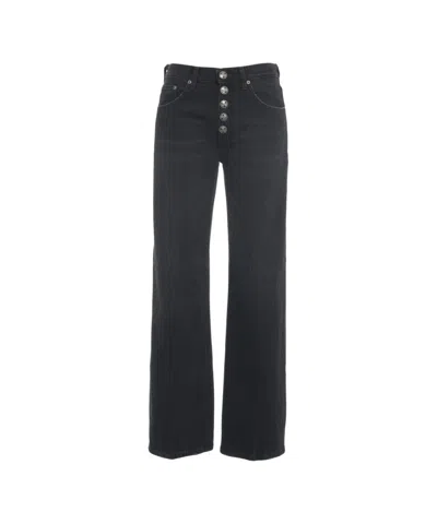 Dondup Straight-leg Jeans With Distinctive Button Closure And Flared Leg Opening In Black