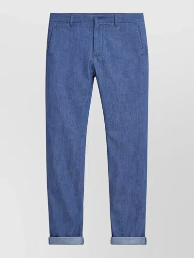 Dondup Straight Trousers Belt Loops Rolled Cuffs In Blue