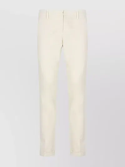 Dondup Straight Trousers With Pockets And Cuffed Hem In White
