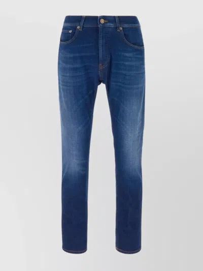 Dondup Stretch Cotton Blend Denim Jeans With Belt Loops In Blue