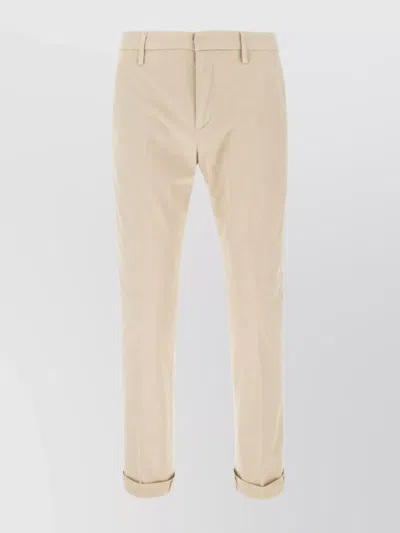 Dondup Stretch Cotton Chino Pants With Cuffed Hem In Neutral