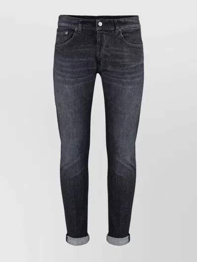 Dondup Stretch Cotton Jeans Roll-up Cuffs In Black