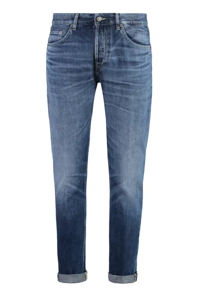 Dondup Stretch Cotton Jeans With Roll-up Cuffs In Blue