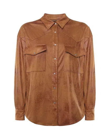 Dondup Stretch Polyester Blend Shirt In Brown