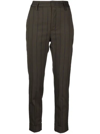 Dondup Striped Cropped Trousers In 褐色