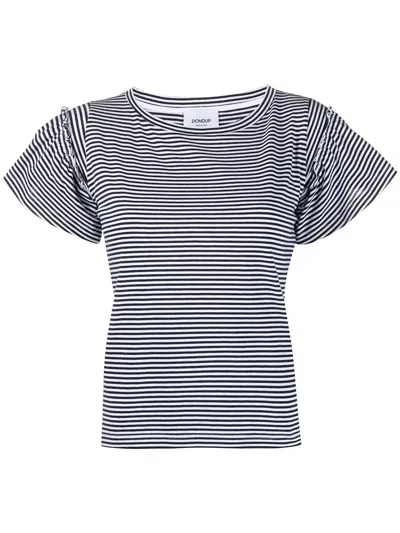 Dondup Striped Ruffled T-shirt In Black
