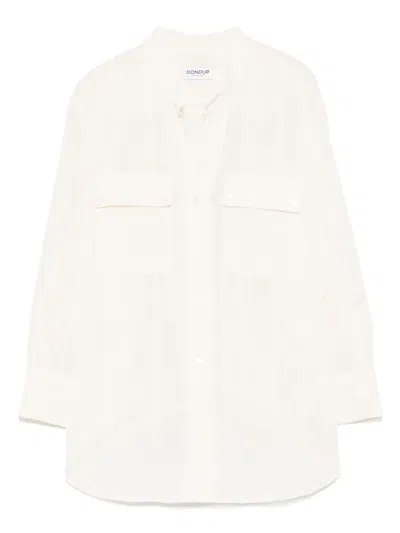 Dondup Relaxed Fit White Button-down Shirt With Chest Pockets In Beige