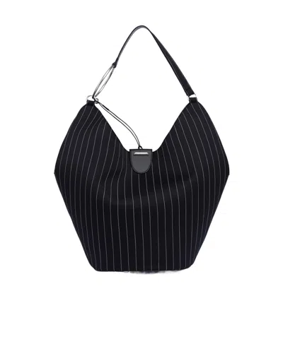 Dondup Large Pinstripe-pattern Shoulder Bag In Black