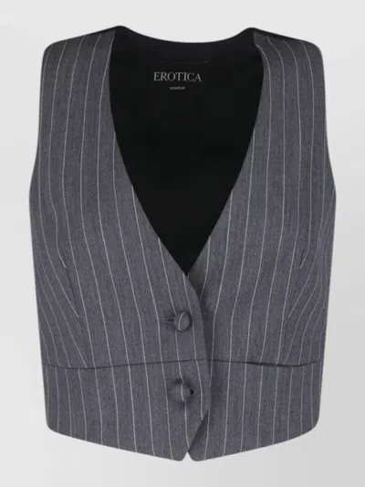 Dondup Striped Sleeveless Blazer Back Tie Detail In Gray
