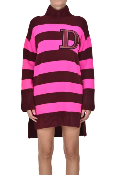 Dondup Striped Turtleneck Pullover In Bordeaux