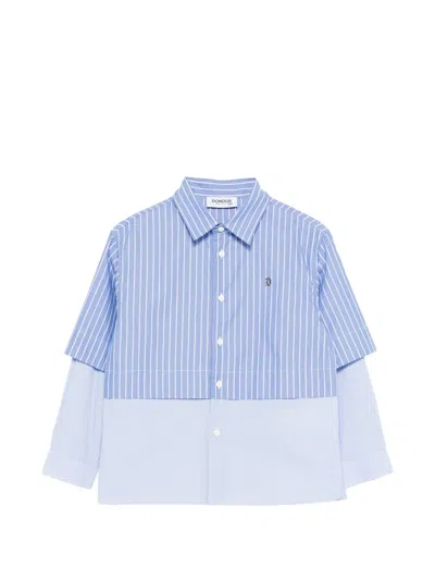 Dondup Kids' Striped Two-tone Shirt In Blue
