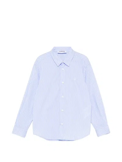 Dondup Kids' Stripe-pattern Embroidered-logo Shirt In Blue