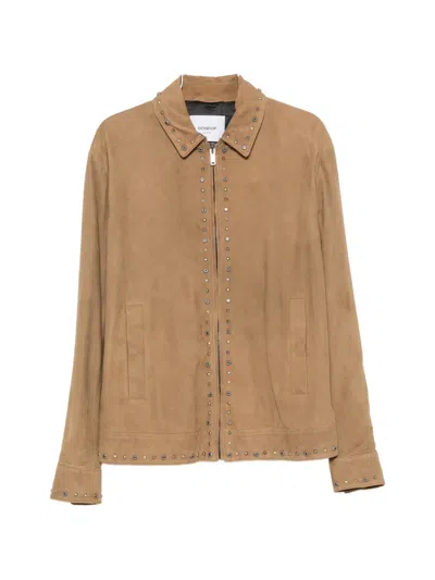 Dondup Stud-embellished Zip-up Suede Jacket In Brown