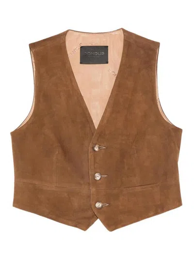 Dondup Suede Leather Vest In Brown