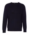 Dondup Crewneck Sweater With Ribbed Cuffs And Hem In Blue