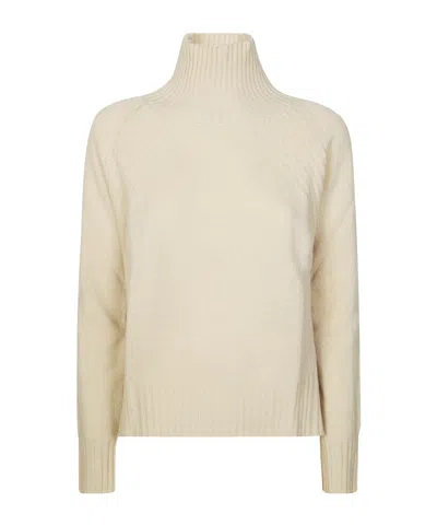 Dondup High Neck Relaxed Fit Sweater With Ribbed Detailing In Neutral