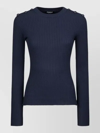 Dondup Sweater Crew Neck Button Shoulder Detail In Blue