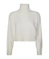 Dondup Cropped Sweater With High Turtleneck And Ribbed Detailing In White