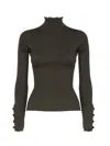 Dondup Fitted Turtleneck With Buttons On The Sleeves In Army Green