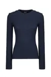 Dondup Ribbed Black Sweater With Decorative Shoulder Buttons In Blue