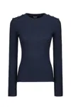 Dondup Ribbed Black Sweater With Decorative Shoulder Buttons In Blue