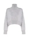 Dondup Cropped Grey Wool Sweater With High Neck In Grey