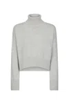 Dondup Cropped Grey Wool Sweater With High Neck In Grey