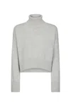 Dondup Cropped Grey Wool Sweater With High Neck In Grey