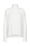 Dondup High-neck White Wool Sweater With Ribbed Detailing In White