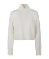 Dondup Cropped Sweater With High Turtleneck And Ribbed Detailing In White