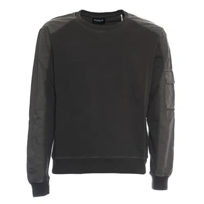 Dondup Taupe Crew Neck Sweatshirt With Contrasting Sleeves In Black